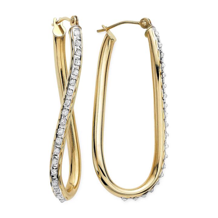 Diamond Fascination&trade; 14k Yellow Gold Diamond Accent Wave Hoop Earrings