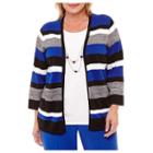 Alfred Dunner High Roller Stripe Layered Sweater With Necklace-plus