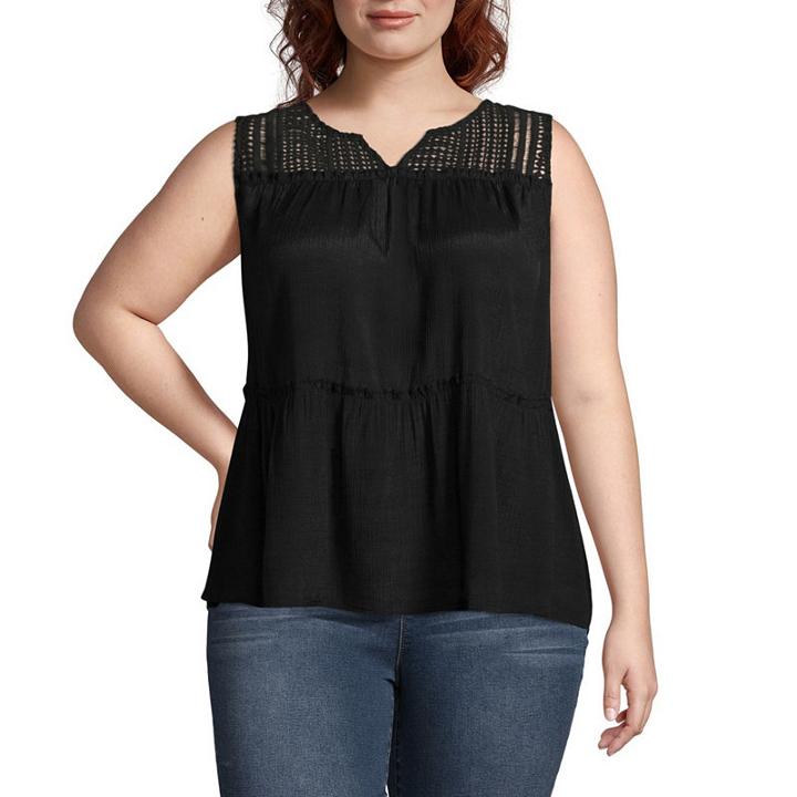 A.n.a Sleeveless Lace Yoke Tank - Plus