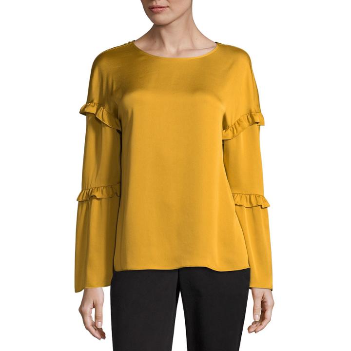 Worthington Satin Ruffle Sleeve Blouse