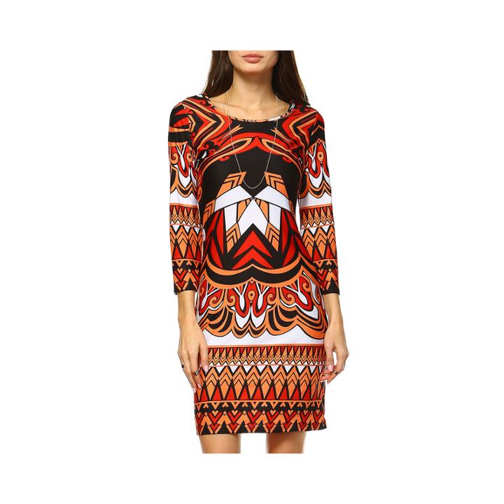 White Mark Revolution 3/4 Sleeve Geometric Sheath Dress