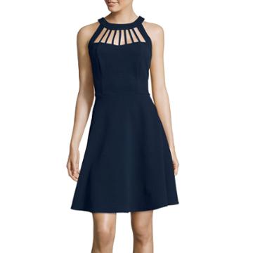 Fifth & Park Sleeveless Cage Halter Fit-and-flare Dress