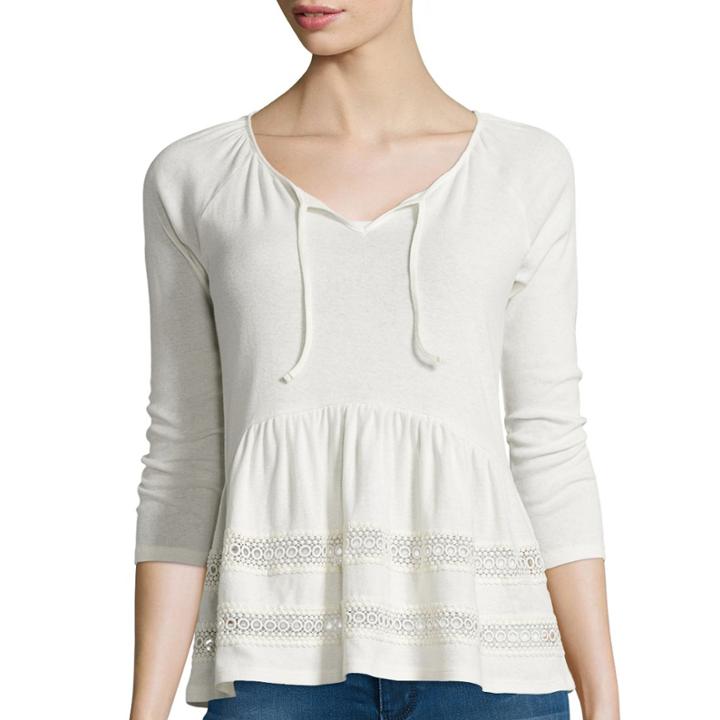 Arizona 3/4-sleeve Crochet Knit Peasant Top - Juniors