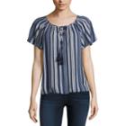 By & By Short Sleeve V Neck Crepon Blouse-juniors