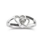 Black & White Diamond-accent Two Hearts Ring