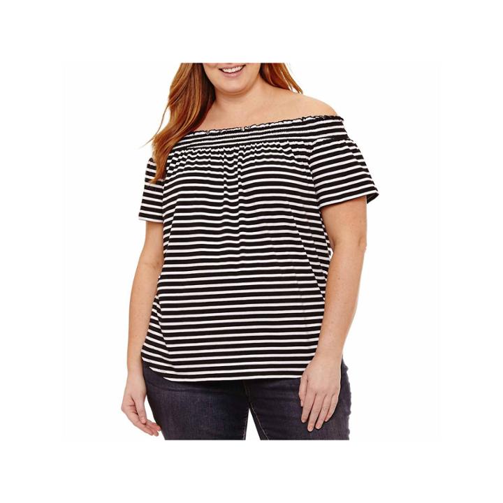 Liz Claiborne Smocked Convertable Neck Top-plus