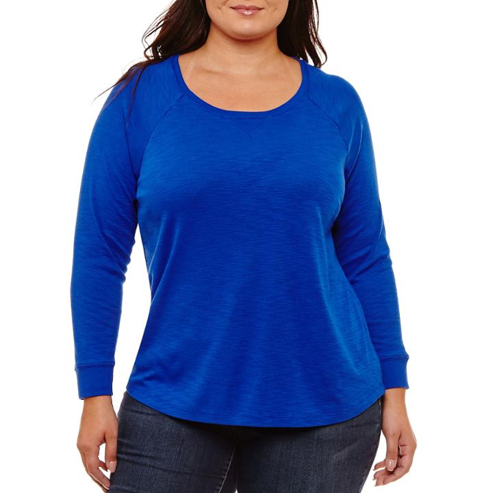Liz Claiborne Long Sleeve Crew Neck T-shirt-womens Plus