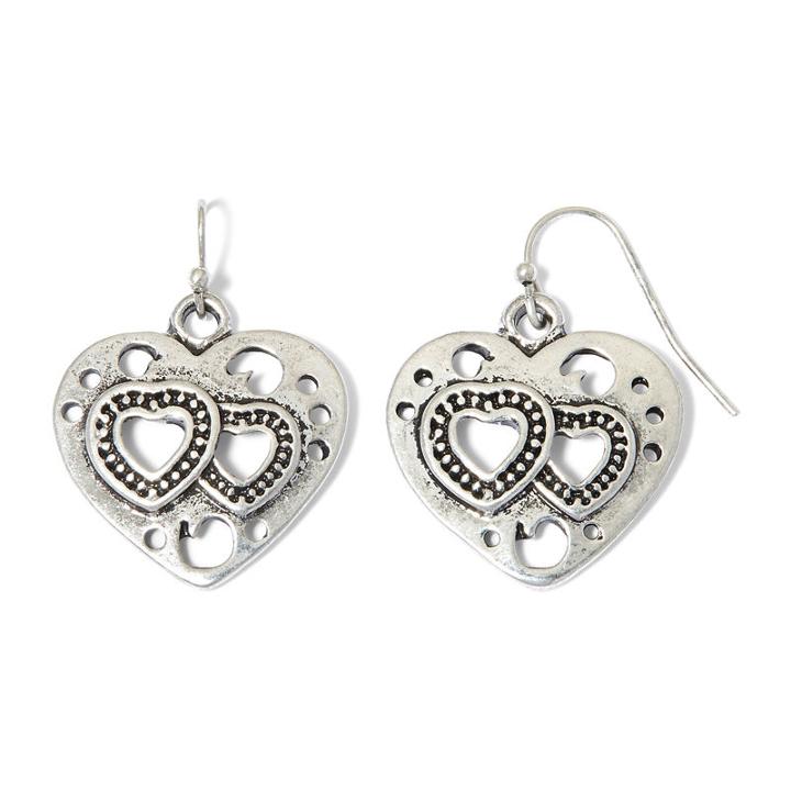 Aris By Treska Etched Metal Heart Drop Earrings