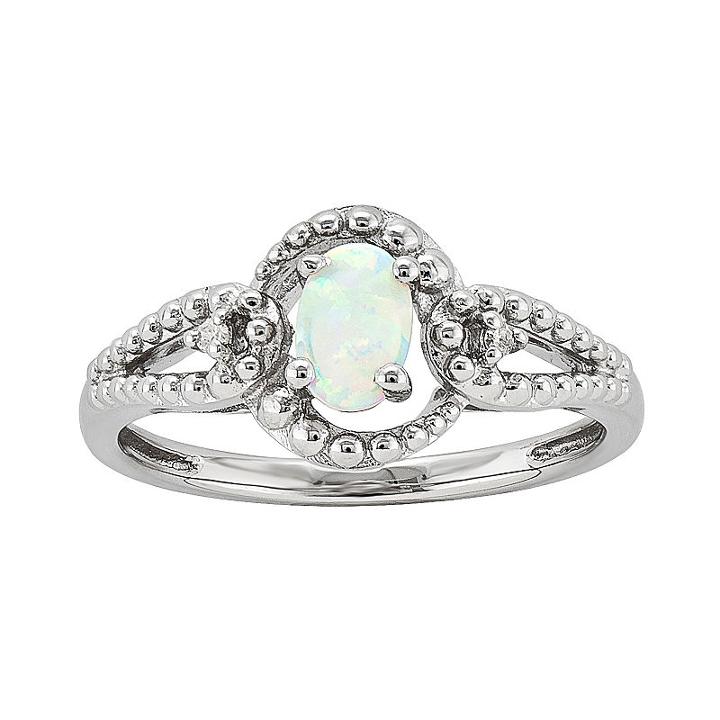 Womens Diamond Accent Lab Created Opal White Sterling Silver Halo Ring