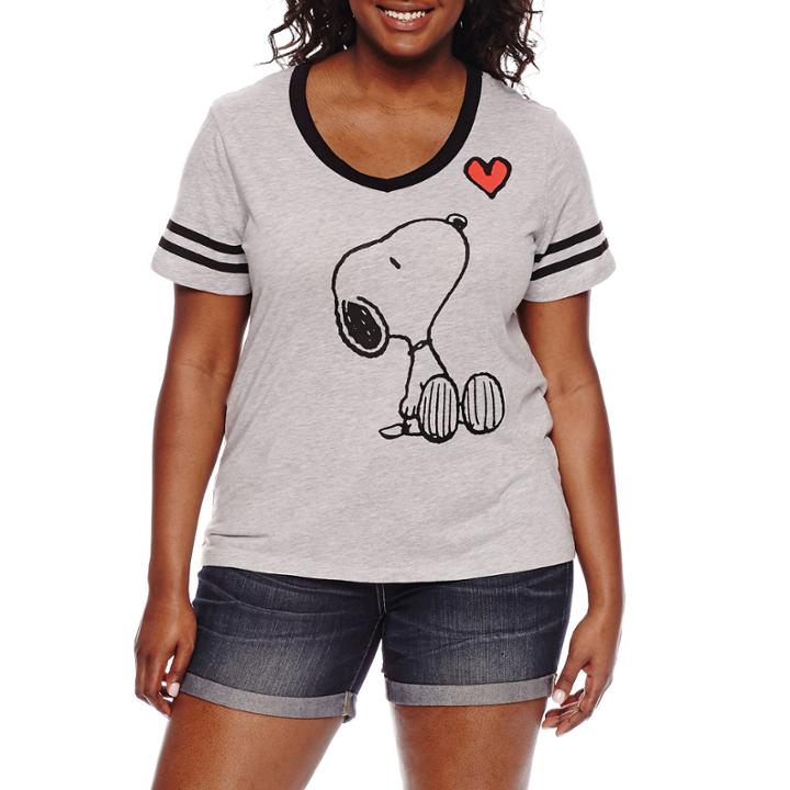 Short Sleeve V Neck Peanuts Graphic T-shirt