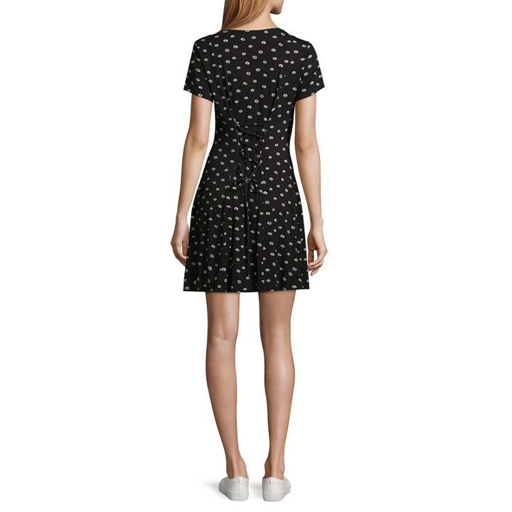 Rewind Short Sleeve Dots Fit & Flare Dress-juniors