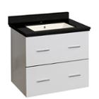 23.75-in. W Wall Mount White Vanity Set For 1 Holedrilling Black Galaxy Top Biscuit Um Sink
