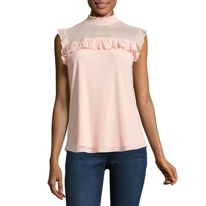 Almost Famous Sleeveless Mesh Ruffle Tank Top-junior