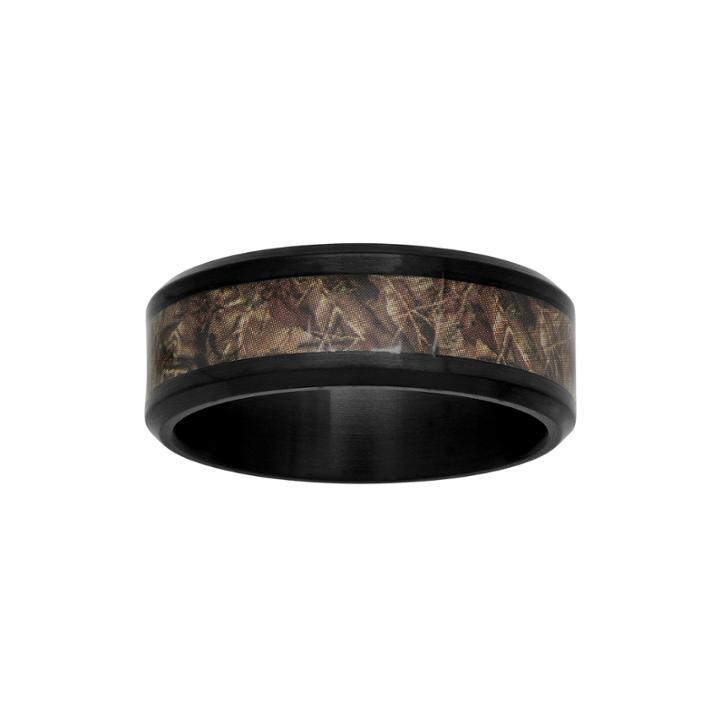 Mens Black Ceramic And Camo Inlay 8mm Comfort Fit Wedding Band