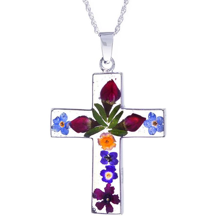 Womens Sterling Silver Cross Pendant Necklace