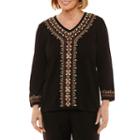 Alfred Dunner Jungle Love 3/4 Sleeve Split Crew Neck Medallion T-shirt - Womens