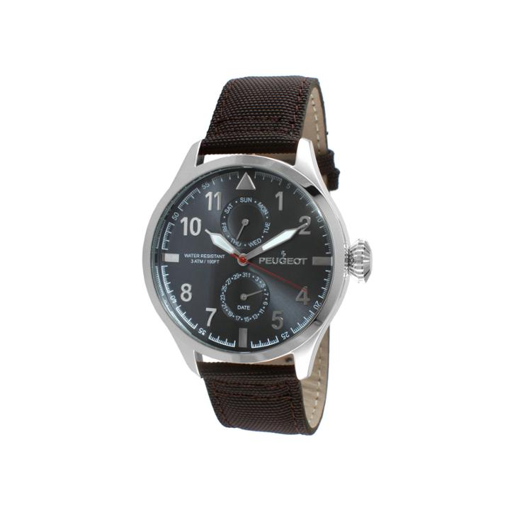 Peugeot Mens Brown Strap Aviator Watch 2044sbr