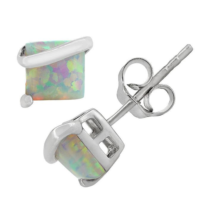 Lab Created White Opal 6.1mm Stud Earrings