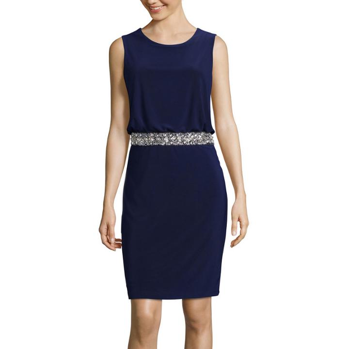 Jackie Jon Sleeveless Beaded Waist Blouson Dress