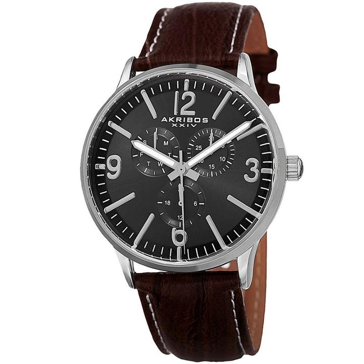 Akribos Xxiv Mens Brown Strap Watch-a-769ssb