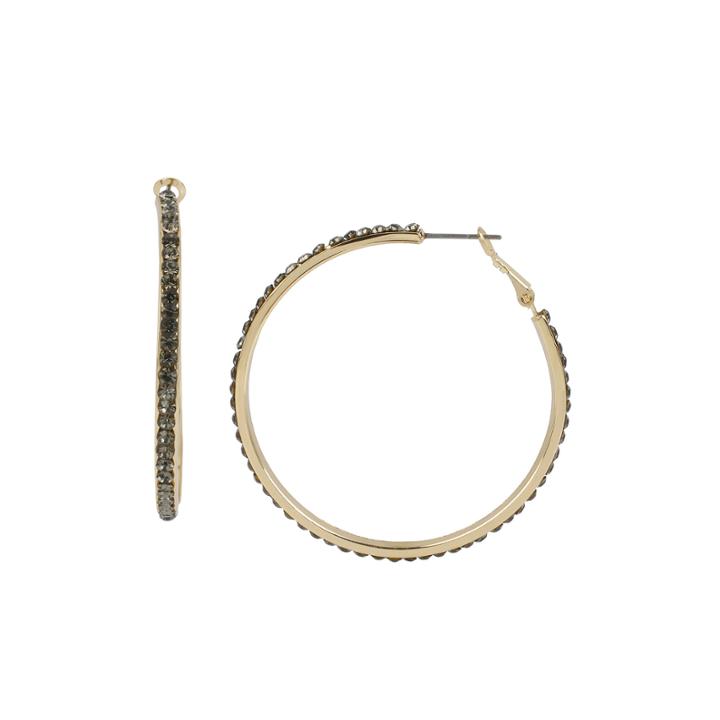 Worthington Pave Black Stone Gold-tone Hoop Earrings