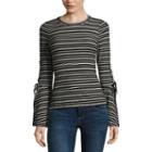 Miss Chievous Long Sleeve Crew Neck Knit Stripe Blouse-juniors