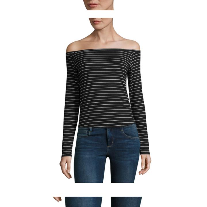 Arizona Long Sleeve Straight Neck Stripe T-shirt-womens Juniors