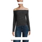 Arizona Long Sleeve Straight Neck Stripe T-shirt-womens Juniors