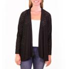Nina Leonard Long Sleeve Eyelet Godet Back Cardigan