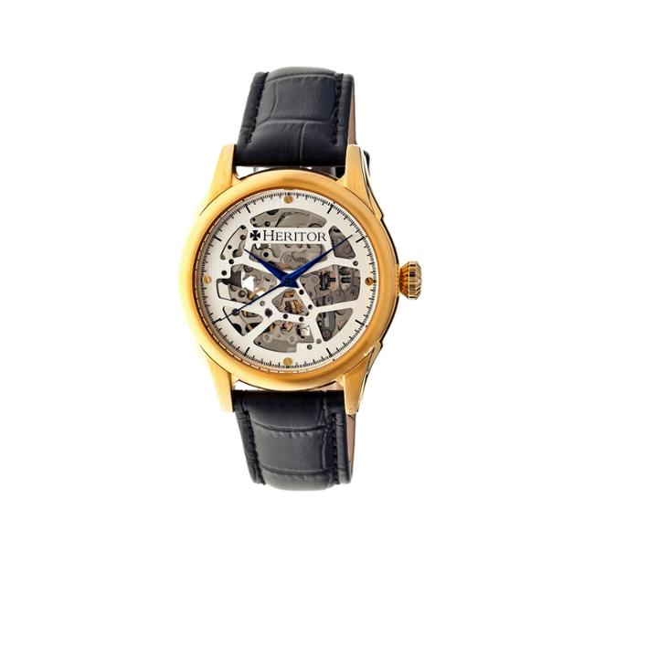 Heritor Automatic Nicollier Mens Skeleton Dial Leather-gold/black Watches