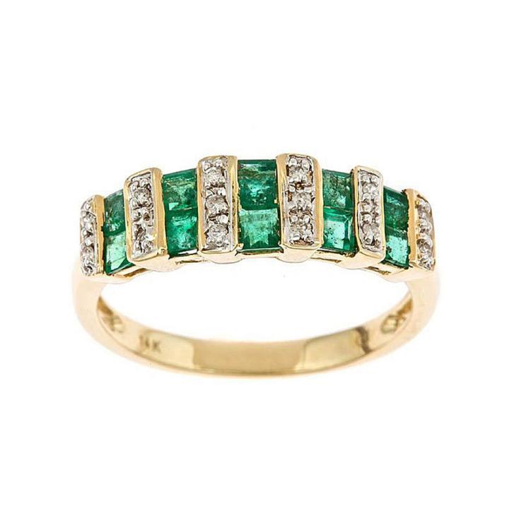 Womens Diamond Accent Green Emerald 10k Gold Band