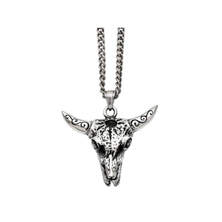 Mens Stainless Steel Antiqued Animal Skull Pendant