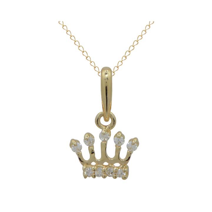 Girls14k Gold Cubic Zirconia Crown Pendant Necklace
