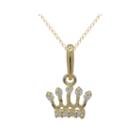 Girls14k Gold Cubic Zirconia Crown Pendant Necklace