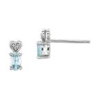 Diamond Accent Blue Aquamarine Sterling Silver 8mm Stud Earrings