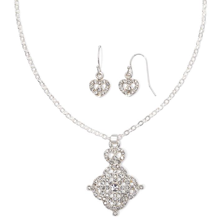 Liz Claiborne Crystal Quatrefoil Necklace And Earring Set