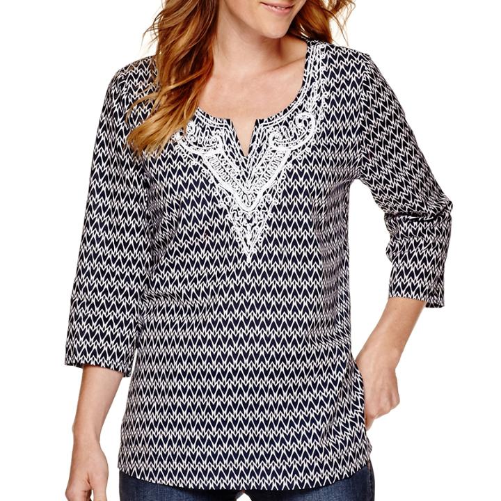 St. John's Bay 3/4-sleeve Embroidered Tunic Top - Tall