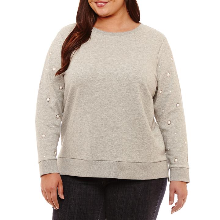 St. John's Bay Long Sleeve Pearl Step Hem Sweatshirt-plus