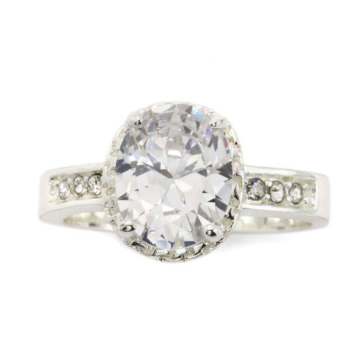 Sparkle Allure Womens White Cubic Zirconia Silver Over Brass Cocktail Ring