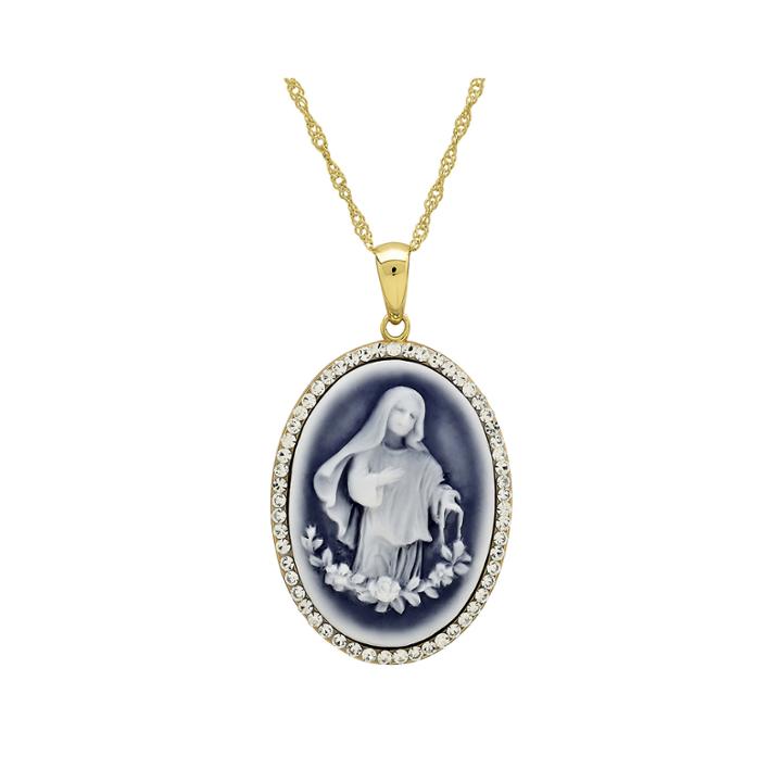 14k Gold Over Sterling Silver Oval Virgin Mary Cameo Pendant Necklace