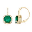 Lab Created Emerald And 1/4c. T.t.w. Diamond 10k Yellow Gold Earrings