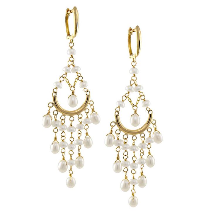 Not Applicable White Pearl 14k Gold Chandelier Earrings