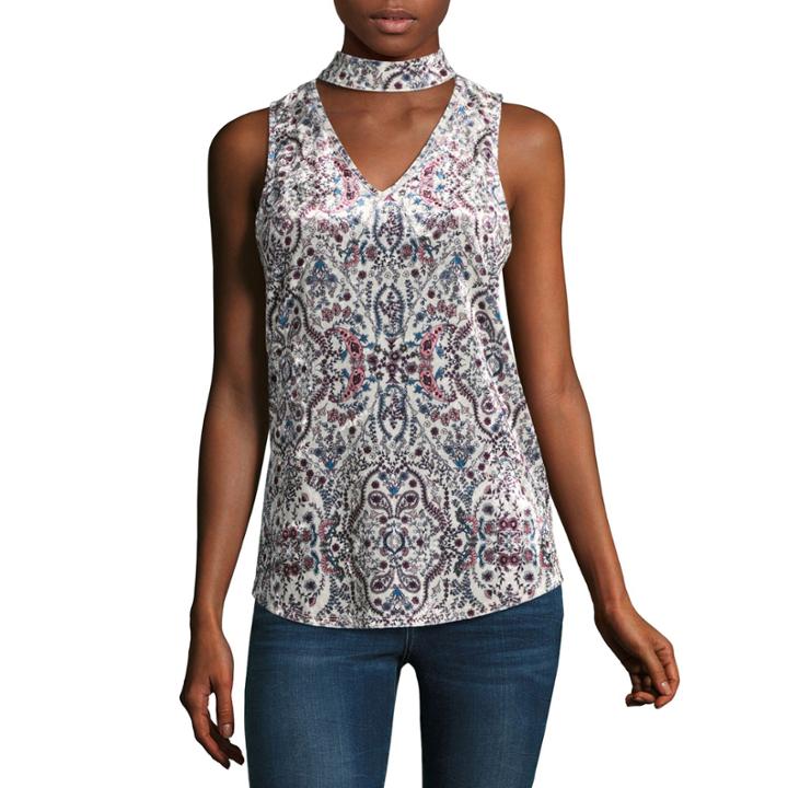 By & By Sleeveless Round Neck Velvet Floral Blouse-juniors