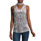 By & By Sleeveless Round Neck Velvet Floral Blouse-juniors
