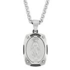 Color-enhanced Black Diamond-accent Stainless Miraculous Mary Medal Pendant