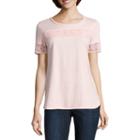 Liz Claiborne Short Sleeve Lace Trim Crew Neck T-shirt