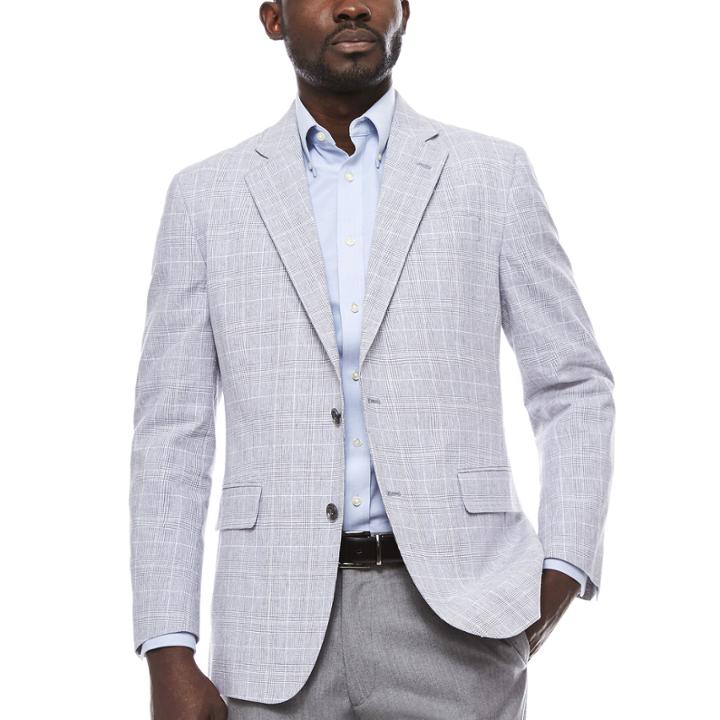 Stafford Linen Cotton Quite Charcoal Plaid Sport Coat- Classic Fit