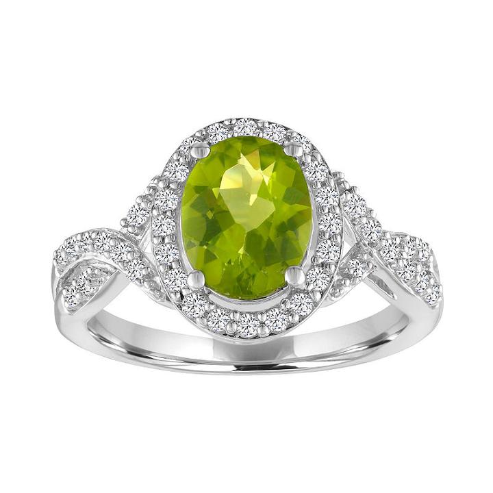Womens Genuine Peridot Green Sterling Silver Oval Cocktail Ring