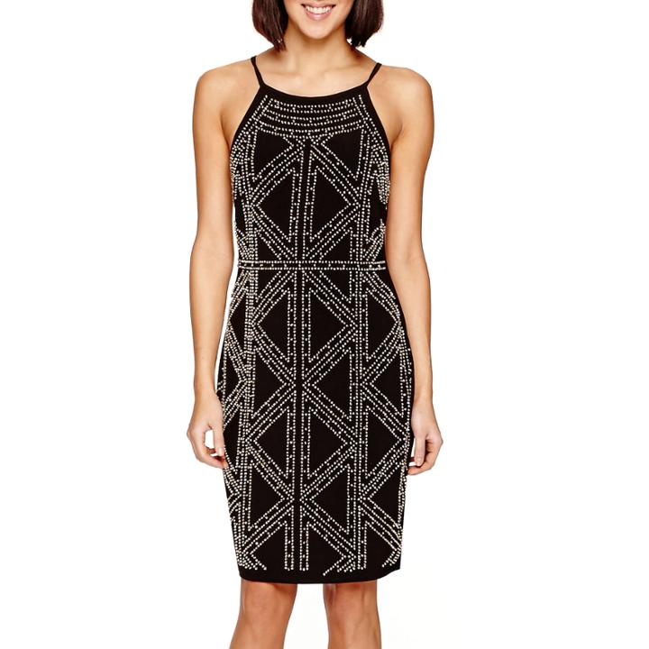 Tiana B. Sleeveless Beaded Halter Sheath Dress - Petite