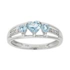 Lab-created Aquamarine & Diamond-accent Heart-shaped 3-stone 10k White Gold Ring